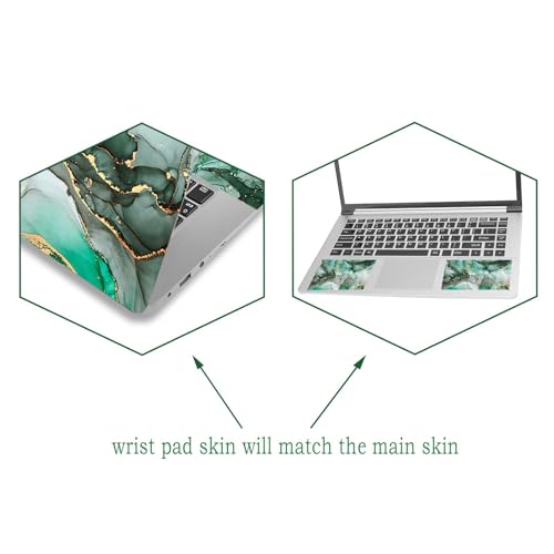 Laptop Decal Sticker Skin Cover, 11.6”12" 13" 13.3" 14" 15" 15.4" 15.6 inch Laptop Netbook Vinyl Skin Sticker Cover Art Notebook PC Reusable Protector (2 Wrist Pad Included), Green Marble - color: Green Marble
