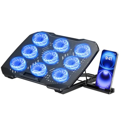 TECKNET Laptop Cooling Pad with Phone Stand, Laptop Cooler for 12-17.3 Inch | Stepless Speed Control to 2600 RPM, 360° All-Around Cooling, Whisper-Quiet Design, 5-Level Heights, Dual USB Ports