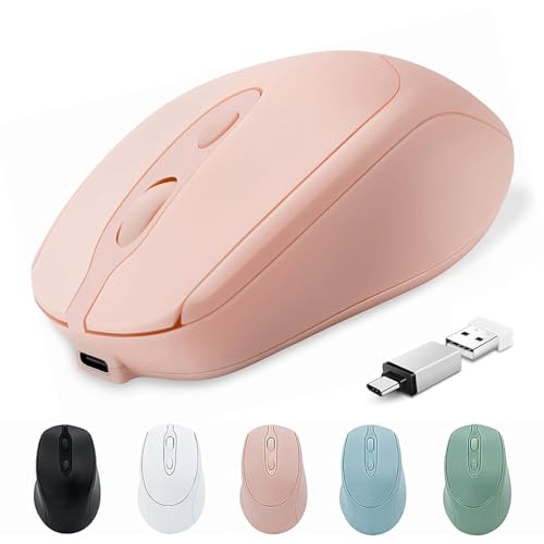 Wireless Bluetooth Mouse USBC for MacBook Air Laptop, USB C Rechargeable Wireless Mouse Compatible with Mac Desktop/Surface Pro Portable Computer Mice (BT5.2/3.0, 2.4G USB A, Type-C) - color: Pink
