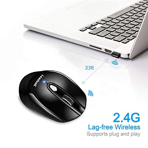Leadsail Wireless Laptop Mouse, 2.4G Slim Portable, Less Noise, 6 Buttons, USB for Windows/Mac/Laptops - color: Black