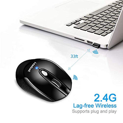 Leadsail Wireless Laptop Mouse, 2.4G Slim Portable, Less Noise, 6 Buttons, USB for Windows/Mac/Laptops - color: Black