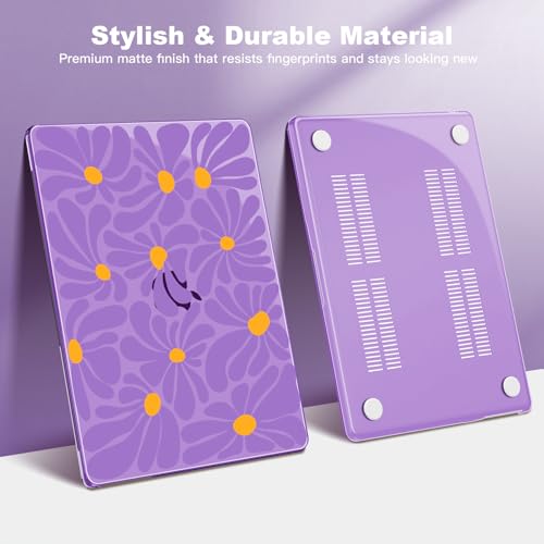 Teryeefi for MacBook Air 13 inch Case 2025-2022 Release M4 M3 M2 Chip Fit Model A3240/A3113/A2681, PC Protective Case with Keyboard Cover Trackpad Film, Purple Flowers 134 - color: Purple Flowers 134