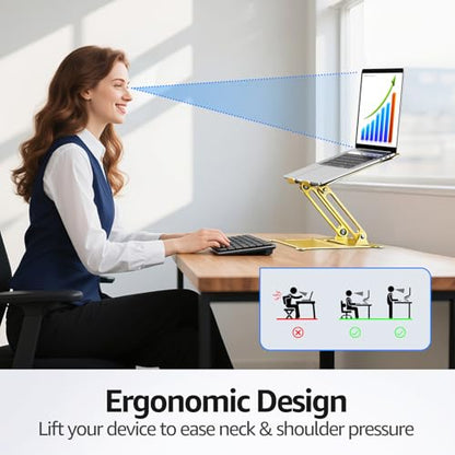Adjustable Laptop Stand for Desk, 10-15.6“ Laptop Riser, Gold | Sturdy Aluminum Foldable Stand, Heat-Dissipation Design, Ergonomic Holder Fits MacBook/Dell/HP/Lenovo for Home/Office. - color: D-Gold