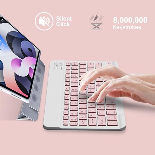 NOOX Bluetooth Keyboard for iPad A16 11th 10th Generation, iPad Pro 13/12/11/10/9/8/7 inch, iPad Air 13/11th Gen, iPad mini Tablets, etc. - Slim Wireless Portable Travel Office Computer Accessories - color: Pink