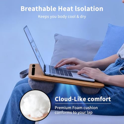 Home Office Lap Desk with Wrist Rest Wrist Rest, Mouse Pad, and Phone Holder Large Laptop Bed Desk for Notebook, Laptop, Tablet, Lap Stand Fits Up to 17 Inch Laptops (Woodgrain) - color: Woodgrain, size: Large