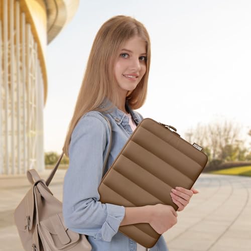 TECCOL Puffy Laptop Case 15.6 inch,15.6 inch Laptop Sleeve for 15-15.6" Lenovo Thinkpad Ideapad HP Acer Asus Dell Chromebook,Protective Waterproof Sleeve 15 inch Notebook Bag with Small Case,Brown - color: Brown, size: 15.6 Inch