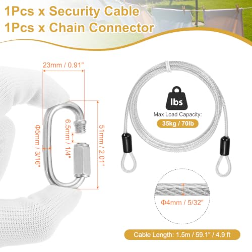 PATIKIL Security Cable Lock (5/32" Dia 4.9ft, Clear) Vinyl Coated 304 Stainless Steel Double Loop Flexible Wire Rope Safety Cable with Quick Links Locking Connectors - color: Clear, size: 5/32" x 4.9ft