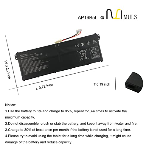 MULS AP19B5L Laptop Battery for Acer Aspire 5 A515-43 A515-52 SF314-42 | A515-43-R19L A515-43-R73N A515-43-R6MB A515-43G A515-52G SF314-42-R2VJ SF314-42-R2CZ SP314-21N-R5FR Vero AV15-51 15.4V 54.6Wh