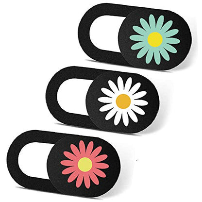 Webcam Cover Slide Ultra Thin Laptop Camera Privacy Protect Daisy | 3 Pcs Cute Daisy, Ultra thin camera cover fit for Cell phone desktop tablet PC, front camera blocks webcam to protect privacy - color: Daisy Black
