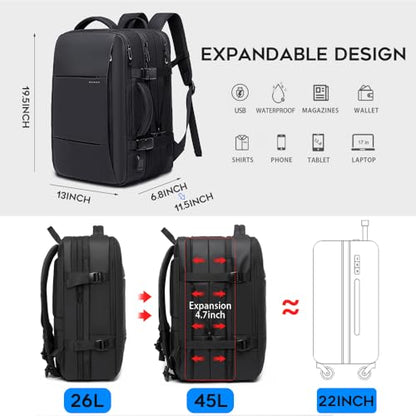 BANGE 45L Carry On Backpack, Weekender Travel Backpacks, 17.3 inch Laptop Back Pack Business Expandable Bag for Men and Women - size: 45l