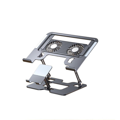Laptop Cooling Stand (with 2 Silent Cooling Fans), Adjustable Height (with Detachable Phone Holder), Ergonomic Foldable Stand, Aluminum Alloy Cooling Base, Compatible with 10-17 inch laptops