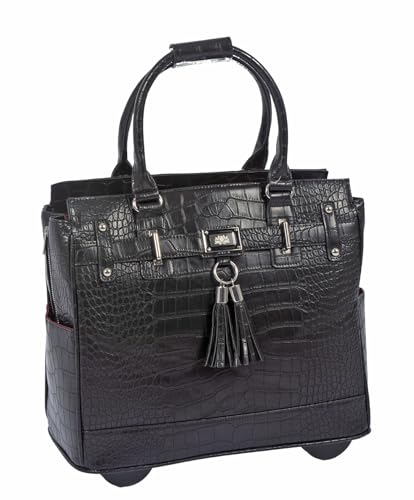 JKM & Company Rolling Laptop Bag for Women | Designer Wheeled Briefcase | Fits 13-17" Laptops | Office Travel Computer Case - color: Black Timeless