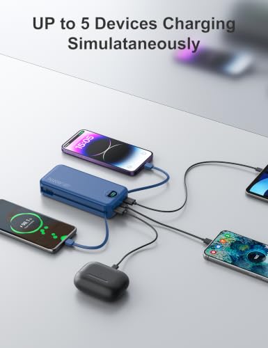 20000mAh Ultra Portable Charger Power Bank with inBuilt Cables&AC Wall Plug | PD20W USB-C Fast Charging Cell Phone Charger Battery Pack,LED Display Travel Battery Bank for All iPhone,Samsung,Android - color: Navy-20Ah