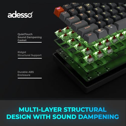 Adesso EasyTouch 1000 Wired/Wireless/Bluetooth Multi-OS Illuminated Mechanical VIA Mini Keyboard with Copilot Ai Hotkey