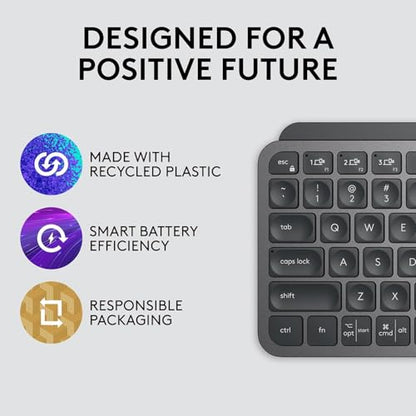 Logitech MX Keys Mini Minimalist Wireless Illuminated Keyboard - Graphite | Minimalist, compact, Bluetooth, USB-C, metal build, compatible with Apple macOS, iOS, Windows, Linux, Android - color: Graphite, style: MX Keys Mini