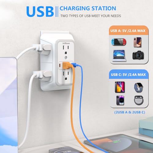 3 Pack Surge Protector Outlet Extender, 6 Outlet Splitter with 4 USB Ports (2 USB C), Multi Plug Wall Outlet 1050J Power Strip, USB Wall Charger for Home Office Kitchen Travel-ETL - color: White 3PCS