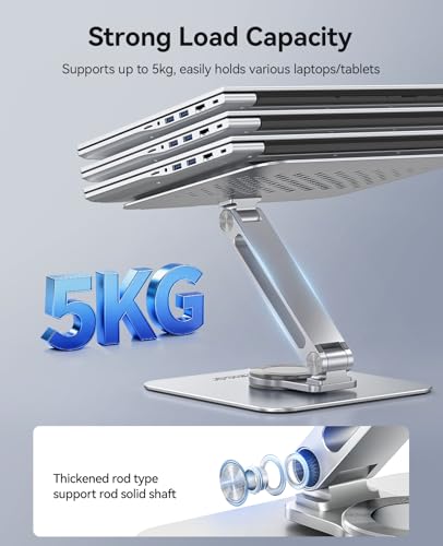 ORICO Adjustable Laptop Stand with 360° Rotating Base, Foldable Aluminum Alloy Laptop Riser for Desk, Compatible with MacBook Neo Air Pro, Dell, HP (Up to 17") - ST10, Silver - color: Silver