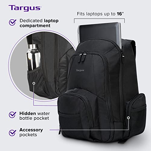 Targus 16 Inch Groove Laptop Backpack, Black - Fits Most Laptops up to 16", Water Resistant Travel Backpack for Business Commuters and Travel (CVR600) - size: 16 Inch, style: Groove