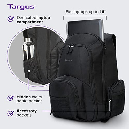 Targus 16 Inch Groove Laptop Backpack, Black - Fits Most Laptops up to 16", Water Resistant Travel Backpack for Business Commuters and Travel (CVR600) - size: 16 Inch, style: Groove