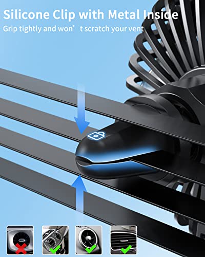 TriPole Car Fan USB Powered - Powerful 3 Speed, Portable Cooling Clip Fan for Car Vent, Quiet Brushless Motor, 360 Degree Rotatable, Air Circulation for Vehicle, Van, Truck, SUV, RV
