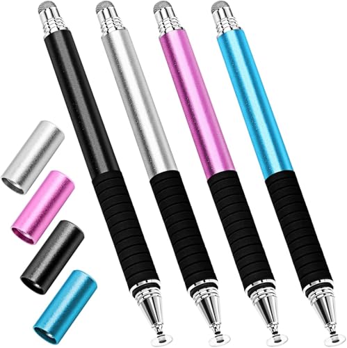 Capacitive Stylus Pen (4Pack,2 in 1 Precision Series), Fibre Tips Universal Touch Screens Stylist, Fine Point Disc Touchscreen Pencil Compatible for iPhone/iPad/Android/Tablet - color: Black/Silver/Blue/Pink