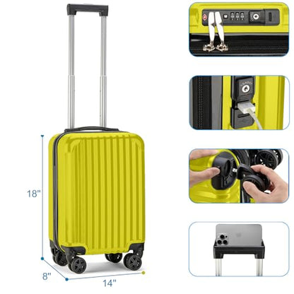 Personal Item Suitcase 18x14x8 Inches Hardside Built In TSA Lock & USB Port Lightweight Luggage With Removable Silent Wheels Underseat Carry-On Bag For Spirit and Frontier and More (Yellow) - color: Yellow