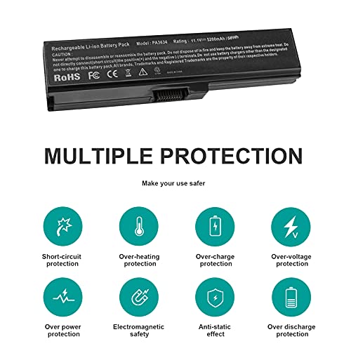 PA3634U-1BAS Laptop Battery for Toshiba Satellite A665 C655 L645 L645D L650 L650D L655 L655D L670 L675 M300 M301 M305 M505 U405, p/n PABAS228 PA3634U-1BRS PA3635U-1BAM PA3636U-1BRS PA3635U-1BRM - size: 6 Cell PA3634U-1BAS