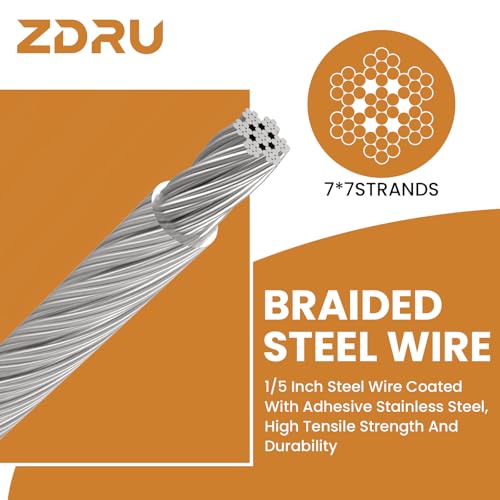 2Pcs 4.9FT 5mm Stainless Steel Security Cable Lock, Steel Coated Braided Double Loop Flexible Wire Rope for Bicycles, Luggage, Gates & Outdoor Equipment - size: 4.9FT