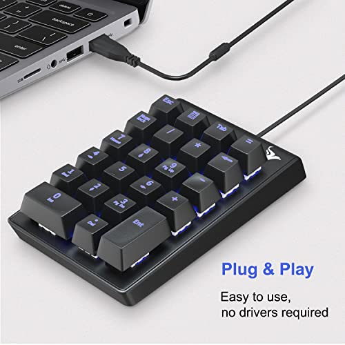 Mechanical Numeric Keypad, 22-Key USB Numpad for Laptop with LED Backlight | For Desktop Computers, Accounting, Spreadsheets, and Data Entry, Adding Convenient Number Input without Taking Desk Space