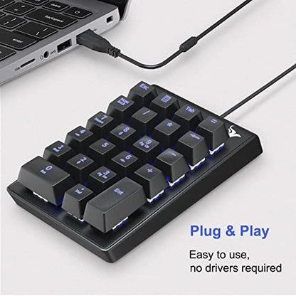 Mechanical Numeric Keypad, 22-Key USB Numpad for Laptop with LED Backlight | For Desktop Computers, Accounting, Spreadsheets, and Data Entry, Adding Convenient Number Input without Taking Desk Space