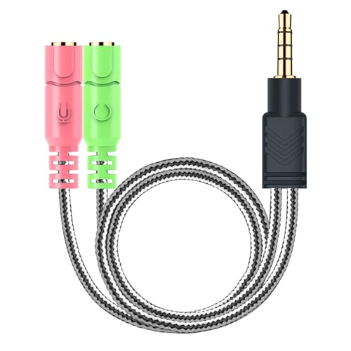 Headphone Mic Splitter 3.5mm Headset Adapter (Microphone + Audio) | Braided 2 TRS Female to TRRS Male CTIA Stereo Y Jack for Dual-Plug Game Headset to Xbox, PS4, Phone, Laptop, PC - 8 inch - size: 1 Pack / 0.6 Feet