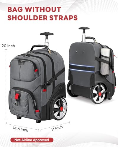 MATEIN Rolling Laptop Bag with Larger Wheels, Anti Theft Lock for Adult Men | 17 Inch Spacious Roller Back Packs, Heavy Duty Rolling Large Carry On Luggage, For Office Work Travel, Grey - color: Grey