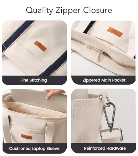 Aveniee Canvas Tote Bag for Women, Crossbody Purse with Zipper, Adjustable Shoulder Strap Handbags - color: Navy
