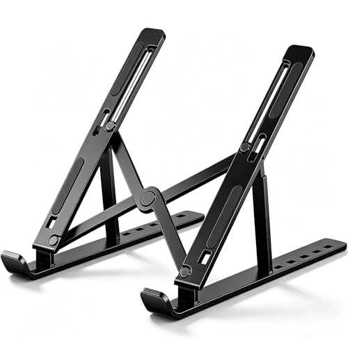 Adjustable Laptop Stand - Aluminum Foldable Portable Computer Riser for 10-15.6 Inch Laptops, Ergonomic Design with Storage Bag, Compatible with MacBook Air/Pro, HP, Dell (Black) - color: Black