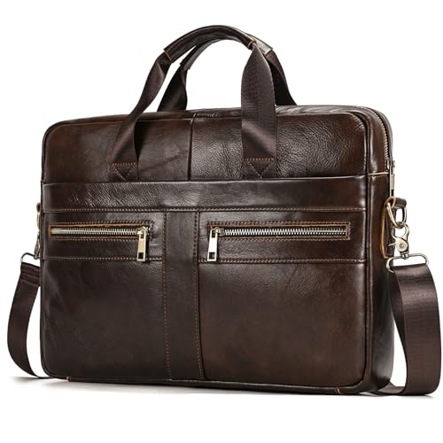 Leather Laptop Bag for Men Briefcase Fits 15.6 Inch Notebook Portable Shoulder Messenger Crossbody Bag for Travel Office - color: 16coffee