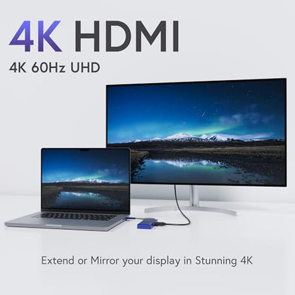 AFFHAUSEN 7-in-1 USB-C Hub – SD/microSD Card Reader, 4K@60Hz HDMI, 3X USB-A 5Gbps, 100W PD Charging – MacBook, iPad Pro, iPhone 16, Laptops