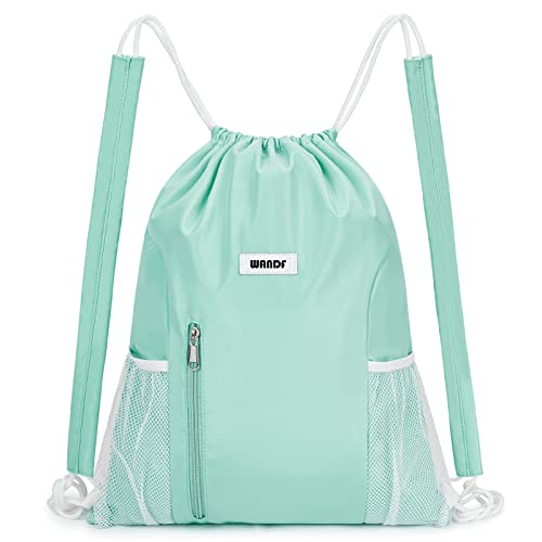 WANDF Drawstring Backpack, Gym String Bag with Shoulder Pad | Water-Resistant, Sports, Travel, Beach, Daily Carry, for Men Women - color: M, Mint Green, size: Medium