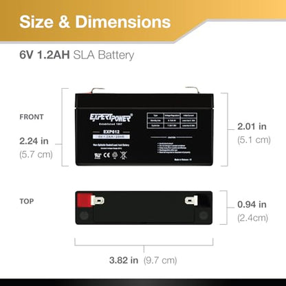 ExpertPower EXP612-1.2Ah 6V Rechargeable Battery, Alarm Battery Replacement for Security System, Home Alarm, GE XT Backup, Replaces DJW6-1.2, 6V1.3AH 1.4AH, Sealed Lead Acid, F1 Terminals