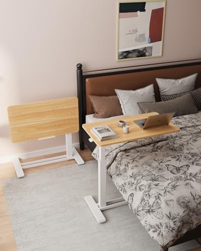 FLEXISPOT H7 PRO 90° Tiltable Mobile Overbed Table with Pneumatic Lift,32'' | Full foldable bedside table with adjustable desktop for laptop, Rolling Computer Cart and bed sofa.31.5" W x 17.7" D,Maple - color: Maple, size: 32x18