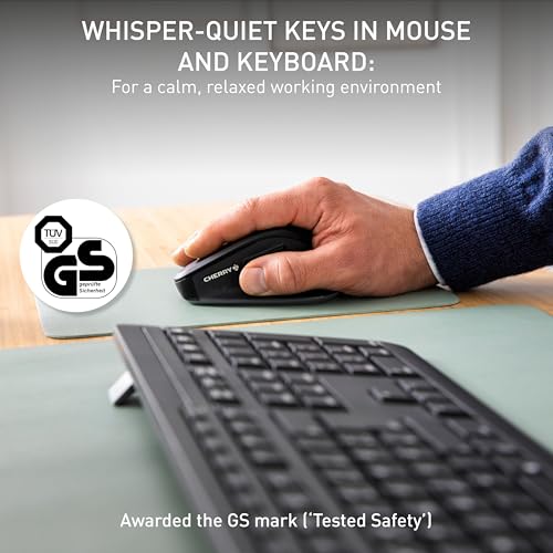 Cherry Stream Desktop Comfort, Wireless Keyboard and Mouse Combo, 2.4 GHz Connection, Whisper-Quiet Keys, Ergonomic Right-Handed Mouse, Battery-Powered, Black - color: Black, size: Desktop Combo