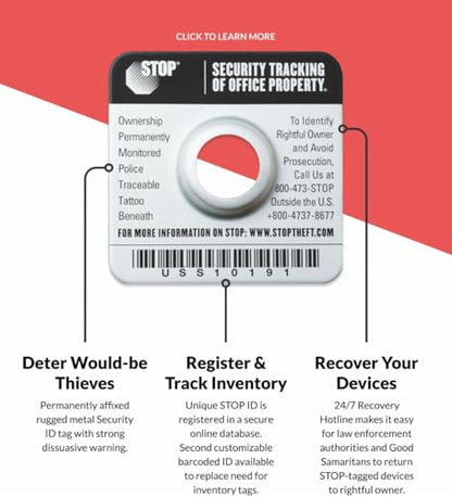 Stop Security Lock Anti-Theft Plate w/Heavy-Duty Steel Cable Lock & Lifetime 24/7 Recovery – Laptops/Tablets/Devices | USA Made