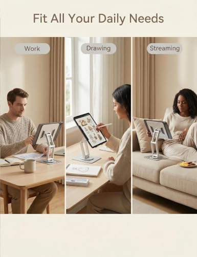Laptop Stand, Dual-Axis Height Adjustable Ergonomic 360° Swivel | Anti-wobble carbon steel base, aluminum arm, 9.8" sit-to-stand height, hollow cooling panel, fits 10-17" MacBook & notebooks