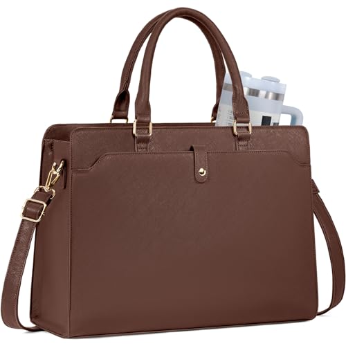 Laptop Tote Bag for Women 15.6 Inch Waterproof Leather Computer Bags Large Capacity Business Office Work Briefcase - color: Brown-15.6 Inch, size: 15.6 Inch
