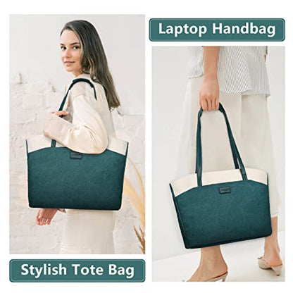 RAVUO Tote Bag for Women, Water Resistant 2PCS Set 15.6 Inch Laptop Travelling Bags Work Teacher Purse W Portable Pouch - color: Green