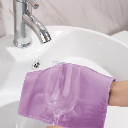 Puomue 6 Pack Microfiber Glass Cleaning Cloth, 16 Inch X 16 Inch, Lint Free Quickly Clean Window, Glasses, Windshields, Mirrors, and Stainless Steel, Pink - color: Pink