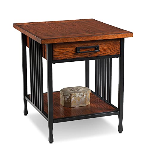 Leick Home Ironcraft End Table, 22", Mission Oak, Black - color: Mission Oak