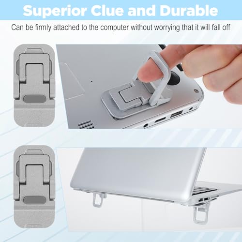 2PCS Zinc Alloy Foldable Laptop Stands, Mini Foldable Laptop Stand, Portable Computer Keyboard Riser, Self-Adhesive Invisible Notebook Stand with 2 Adjustable Angles, Keyboard Lift for Desk (Silver)