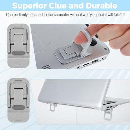 2PCS Zinc Alloy Foldable Laptop Stands, Mini Foldable Laptop Stand, Portable Computer Keyboard Riser, Self-Adhesive Invisible Notebook Stand with 2 Adjustable Angles, Keyboard Lift for Desk (Silver)