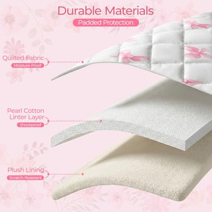 13-14 inch Cotton Quilted Laptop Sleeve for Women, Aesthetic Puffy Laptop Case Carrying Bag Compatible with MacBook Air/Pro 13/Pro 14, Soft Computer Liner Bag (Pink Bow, 13.3 inch) - color: Pink Bow, size: 13.3 inch