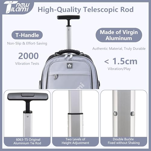 NEW TILAMI 19 Inch Rolling Backpack for School Travel with 4 Spinner Wheels | 360°rotating Universal Wheel, Large Organizer Compartments, Adjustable Handle, Carry on for School Students Business Travel - color: Soft Grey
